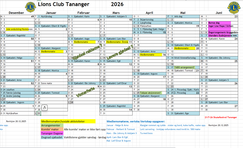 Sjøbadet kalenderen 2026